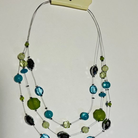 Blue & Green Beaded 3-Strand Necklace, 24" - Picture 2 of 2